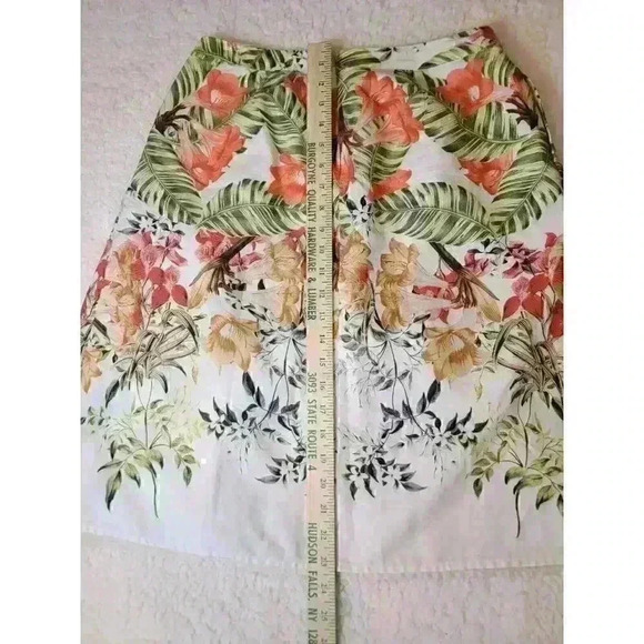 Talbots Linen Skirt Womens 6 Petite Floral Pleated Lined White Red Office Casual - Picture 9 of 15